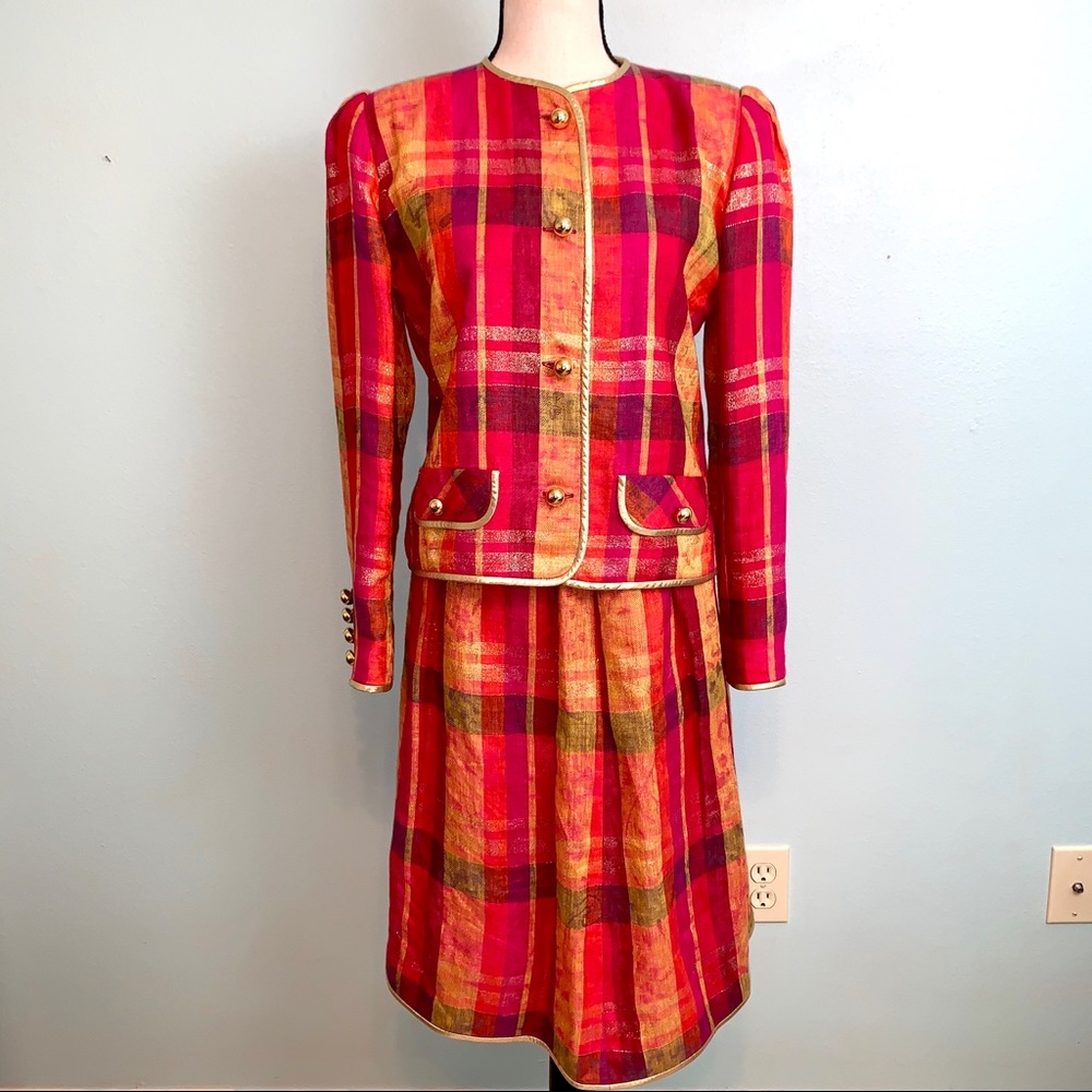 Vtg William Pearson Pink and Gold Skirt Set Size 6